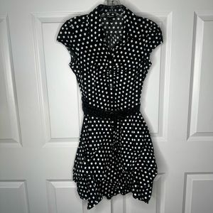 IZ Byer Black and White Polkadot Dress Size S with Cap Sleeves